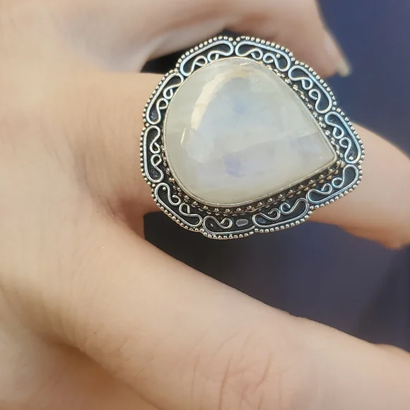 New Rainbow Moonstone 925 Silver Ring. - Picture 9 of 13